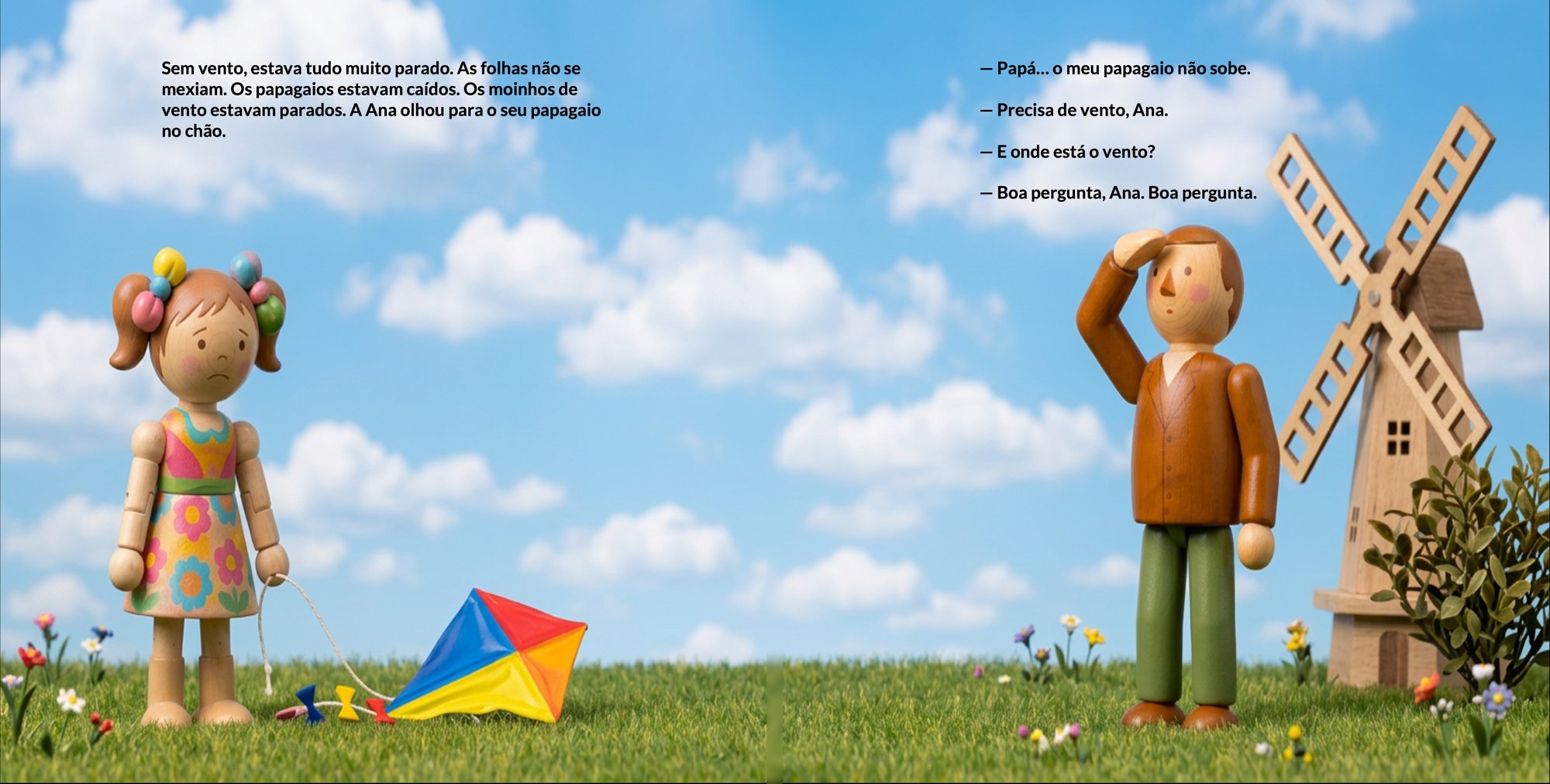 A Ana e o pai a olhar para o céu — do Livro 4, O Sr. Vento Deixou de Bufar